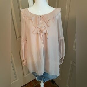 Max Studio Specialty Products Sheer Layered Floof Sleeve Blouse